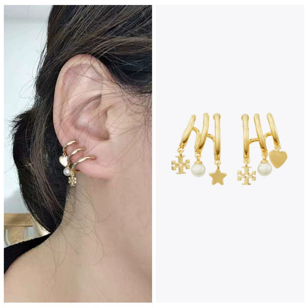 Tory Burch Heart Pearl Drop Multiloop Earrings Ear Cuff